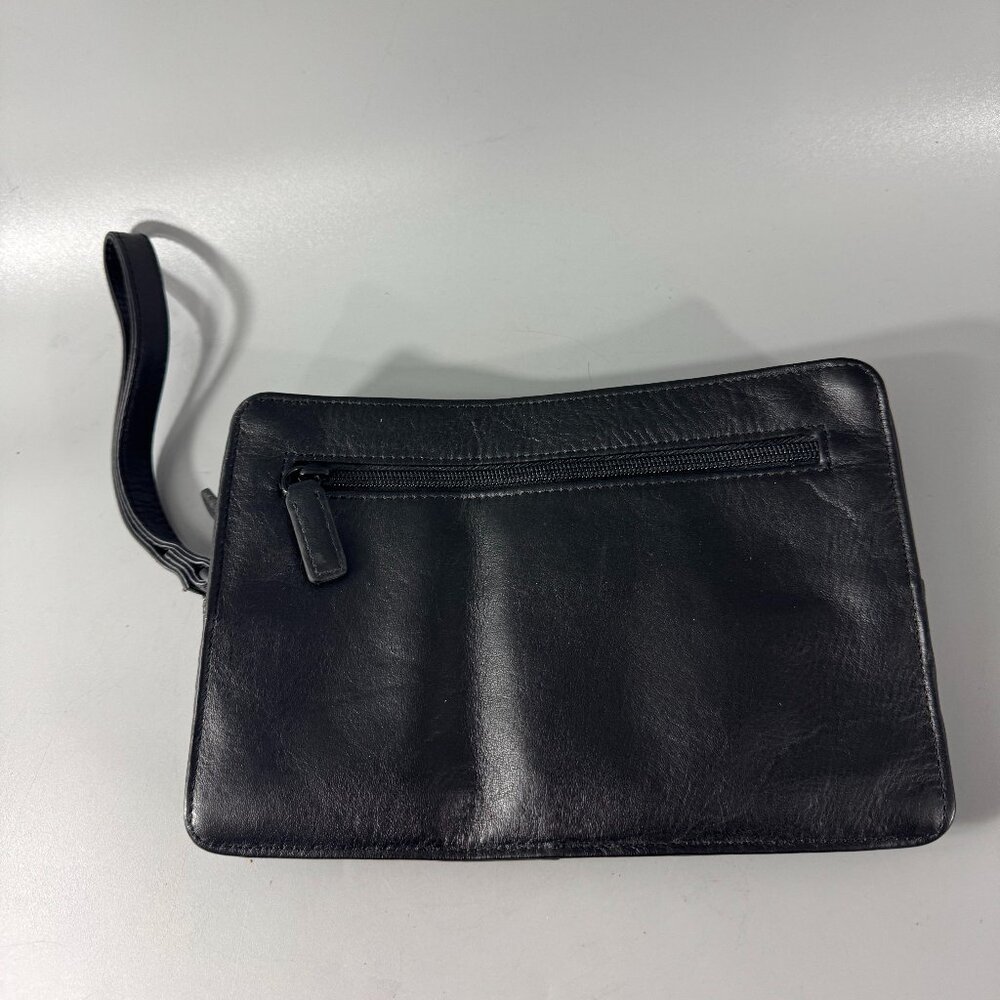 El Portal Black Leather Men's Wristlet Bag/Organizer